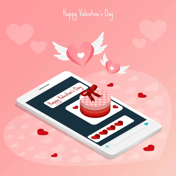 Glücklicher Valentinstag Liebesbotschaft Chat Herz Flügel Hintergrundvektor — Stockvektor