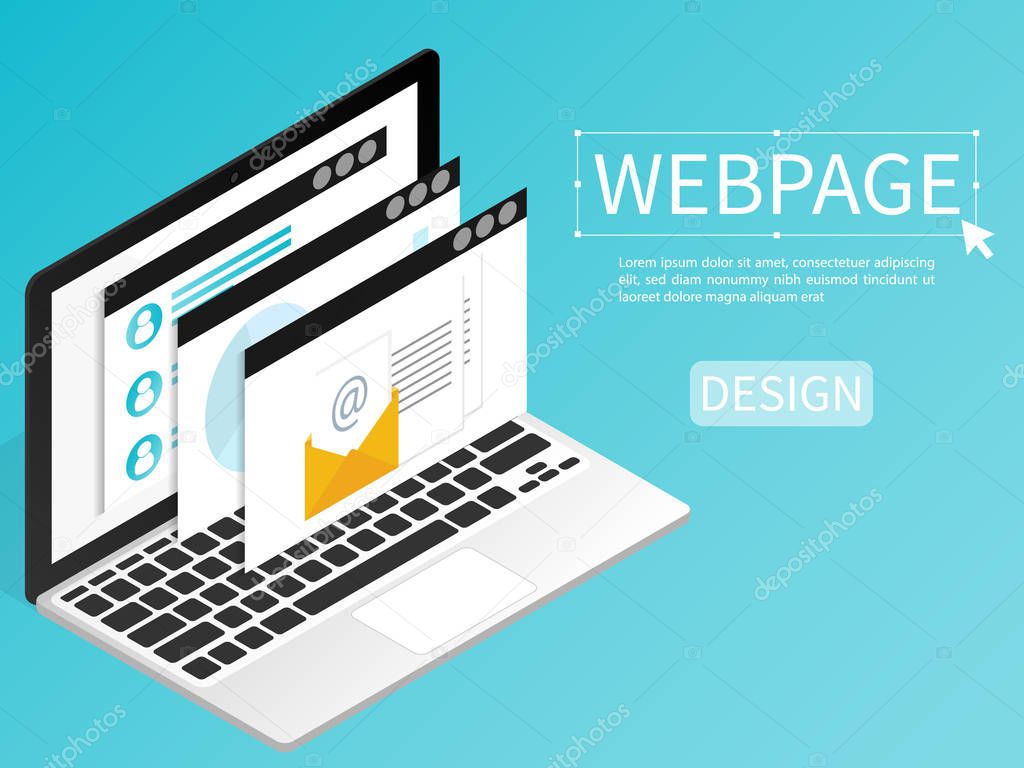 create website webpage design computer isometric flat vector
