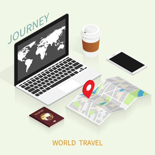 Ізометричне Онлайн Бронювання Карта Світу Паспортів Вектор Подорожей Тарифному Плані — стоковий вектор