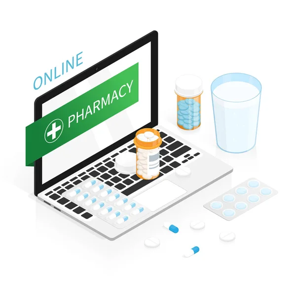 İzometrik ilaç şişesi, online eczane vektörü