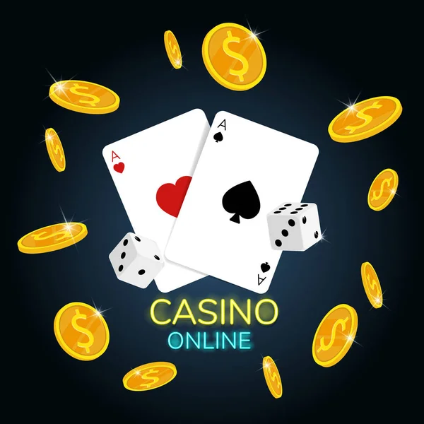 Casino Línea Tarjeta Monedas Dados Vector — Archivo Imágenes Vectoriales