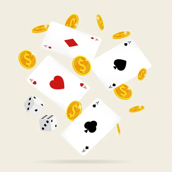 Casino Cartão Online Vetor Moedas Dados — Vetor de Stock