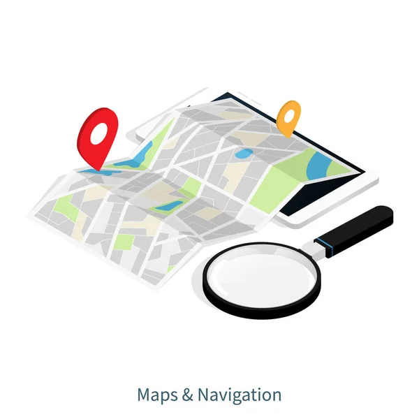 Місцезнаходження Карт Навігації Мобільний Додаток Ізометричний Вектор — стоковий вектор