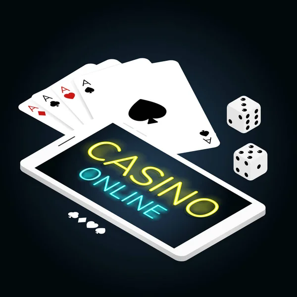 Isometrisches Mobiles Casino Online Card Würfel Coins Vektor — Stockvektor