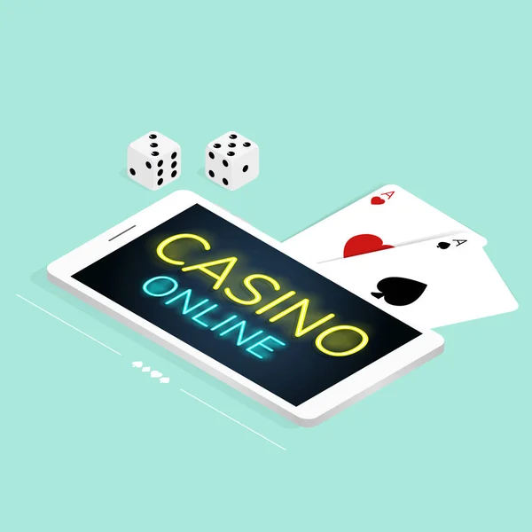 Isometriskt Mobil Casino Online Kort Tärningar Mynt Vektor — Stock vektor
