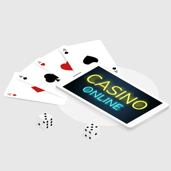 Isometrico Mobile Casino Online Carta Dadi Monete Vettore — Vettoriale Stock