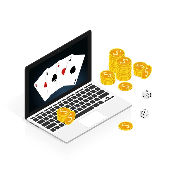 Isometrische Casino Online Card Würfel Coins Vektor — Stockvektor