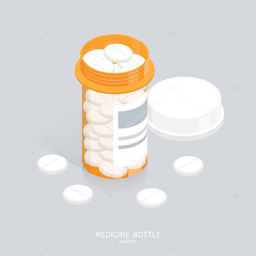 isometric medicine pills bottle open
