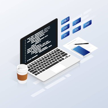 programcı ikili bilgisayar izometrik düz vektörü kodluyor