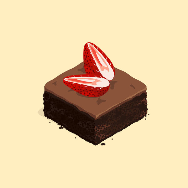isometric strawberry brownie chocolate cake vector
