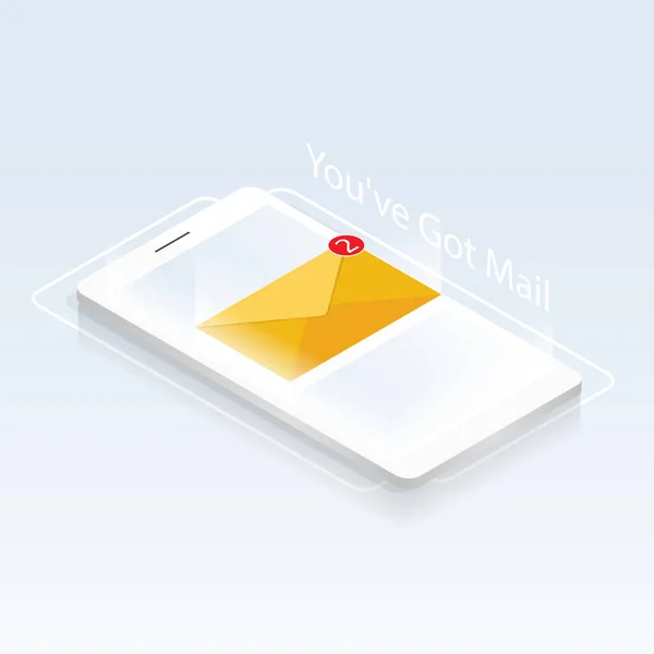 Hai Mail Isometrico Email Notifiche Smartphone Applicazione Vettoriale — Vettoriale Stock