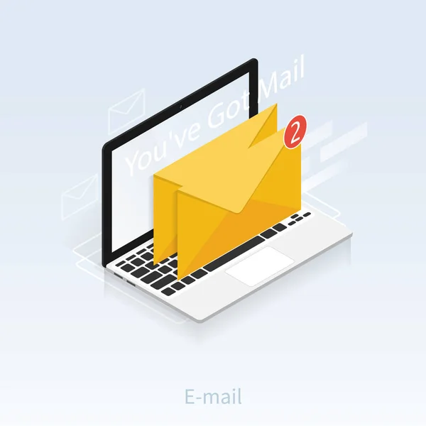 Posta Isometrico Email Notifiche Portatili Vettoriale — Vettoriale Stock