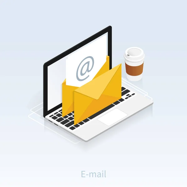 Vous Avez Mail Isométrique Email Ordinateur Portable Notifications Vecteur — Image vectorielle