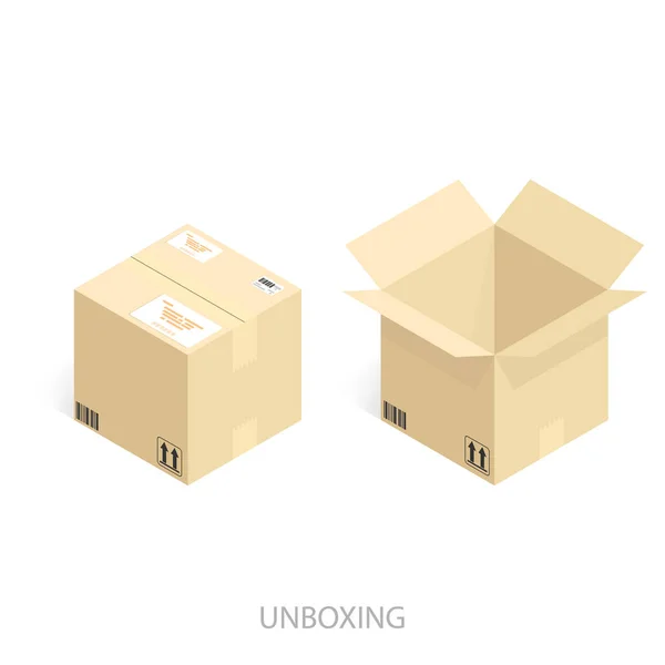 Envío Compras Línea Unboxing Vector — Vector de stock