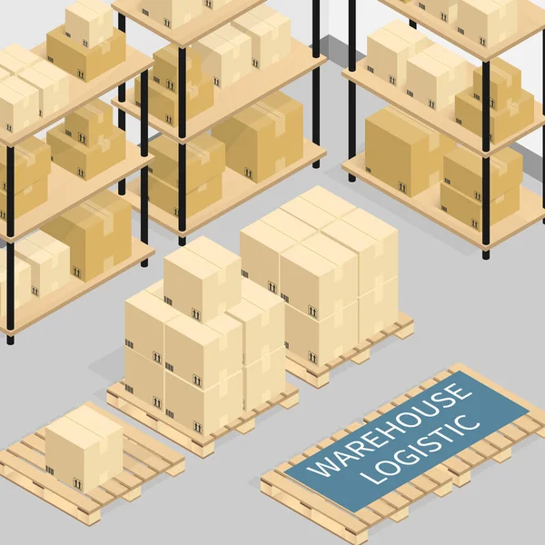 Isometric Warehouse Logistics Online Shipping Cardboard Box Vector — стоковый вектор