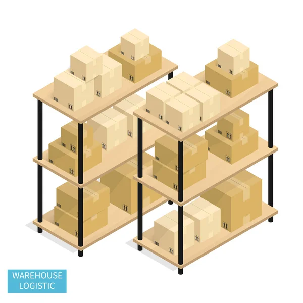 Isometric Warehouse Logistics Shipping Cardboard Box Vector — ストックベクタ