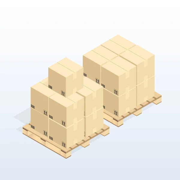 Izometrický Sklad Logistika Line Lodní Doprava Lepenková Krabice Vektor — Stockový vektor