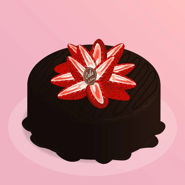 Полуничний Торт Шоколад Пекарня Кафе Вектор — стоковий вектор