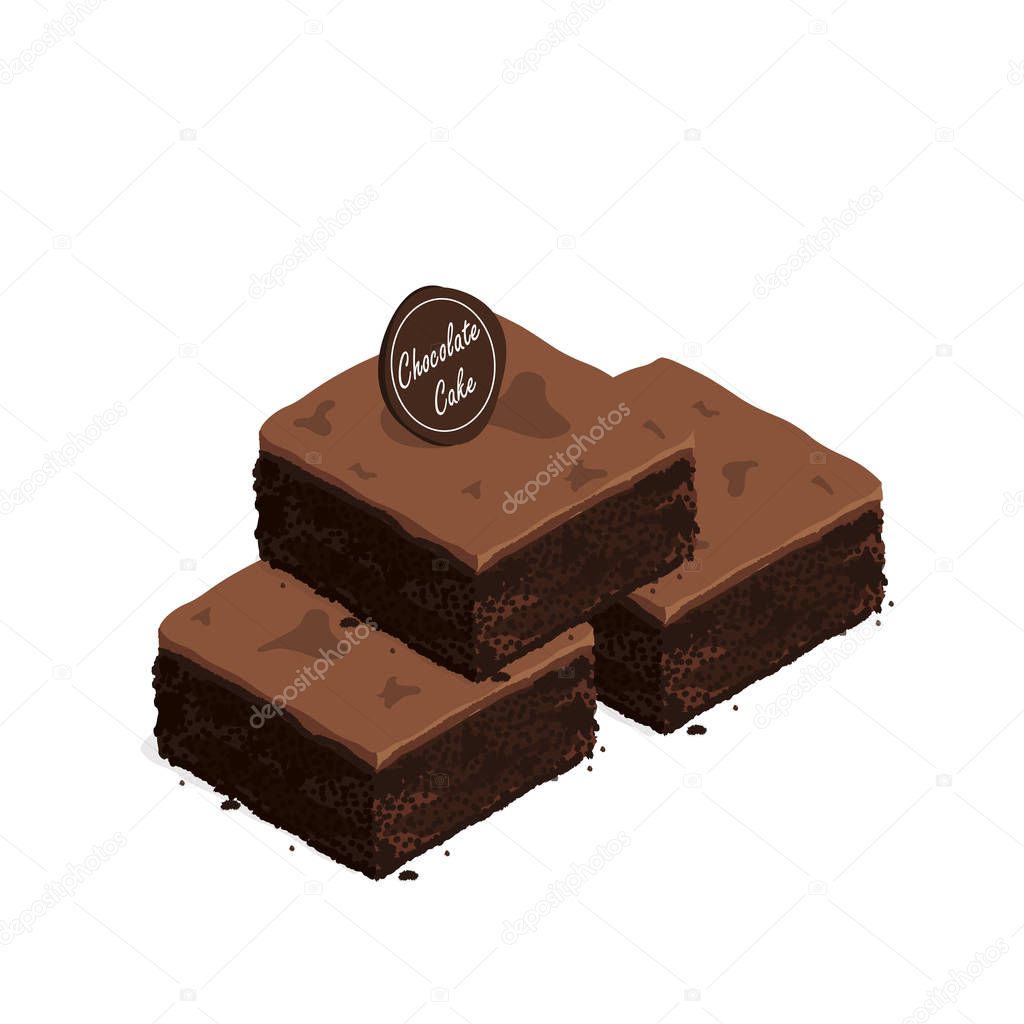 isometric brownie chocolate cake vector
