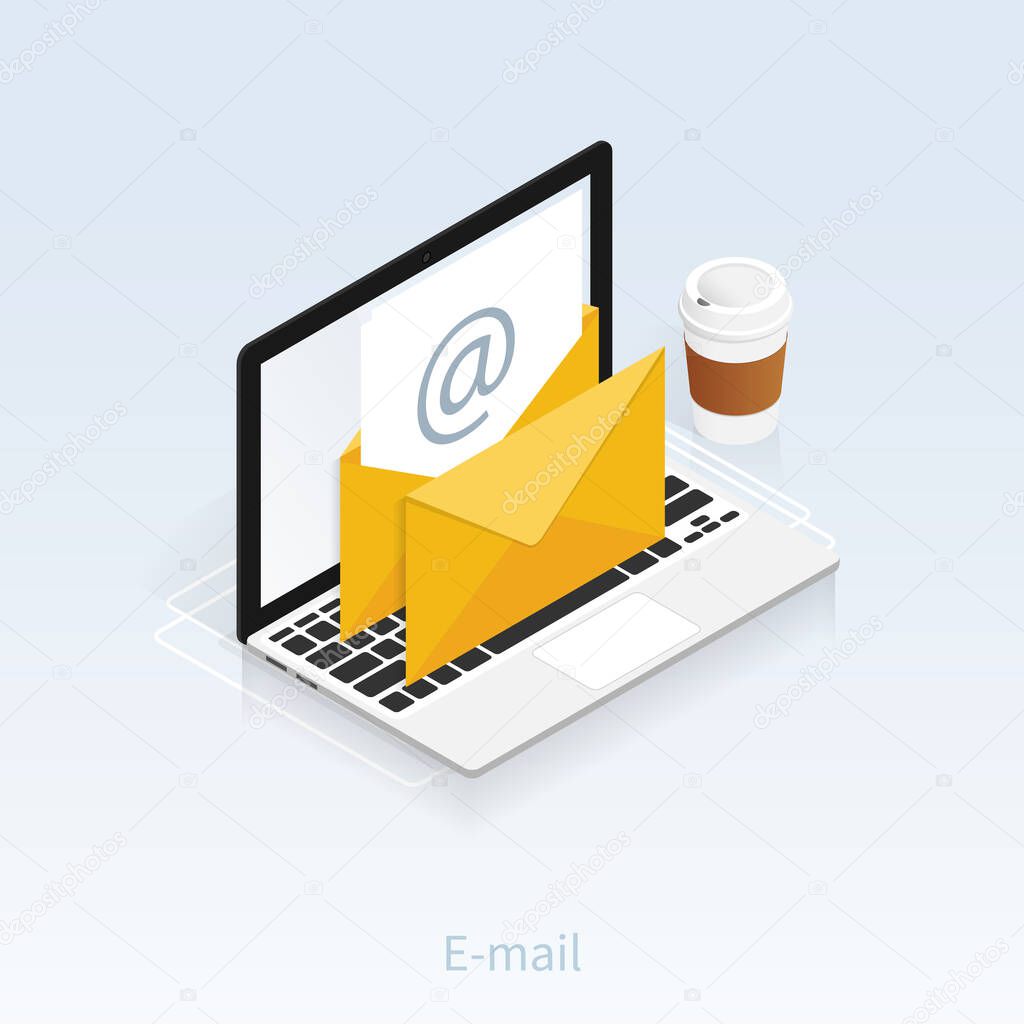 You've got mail,isometric Email laptop notifications vector