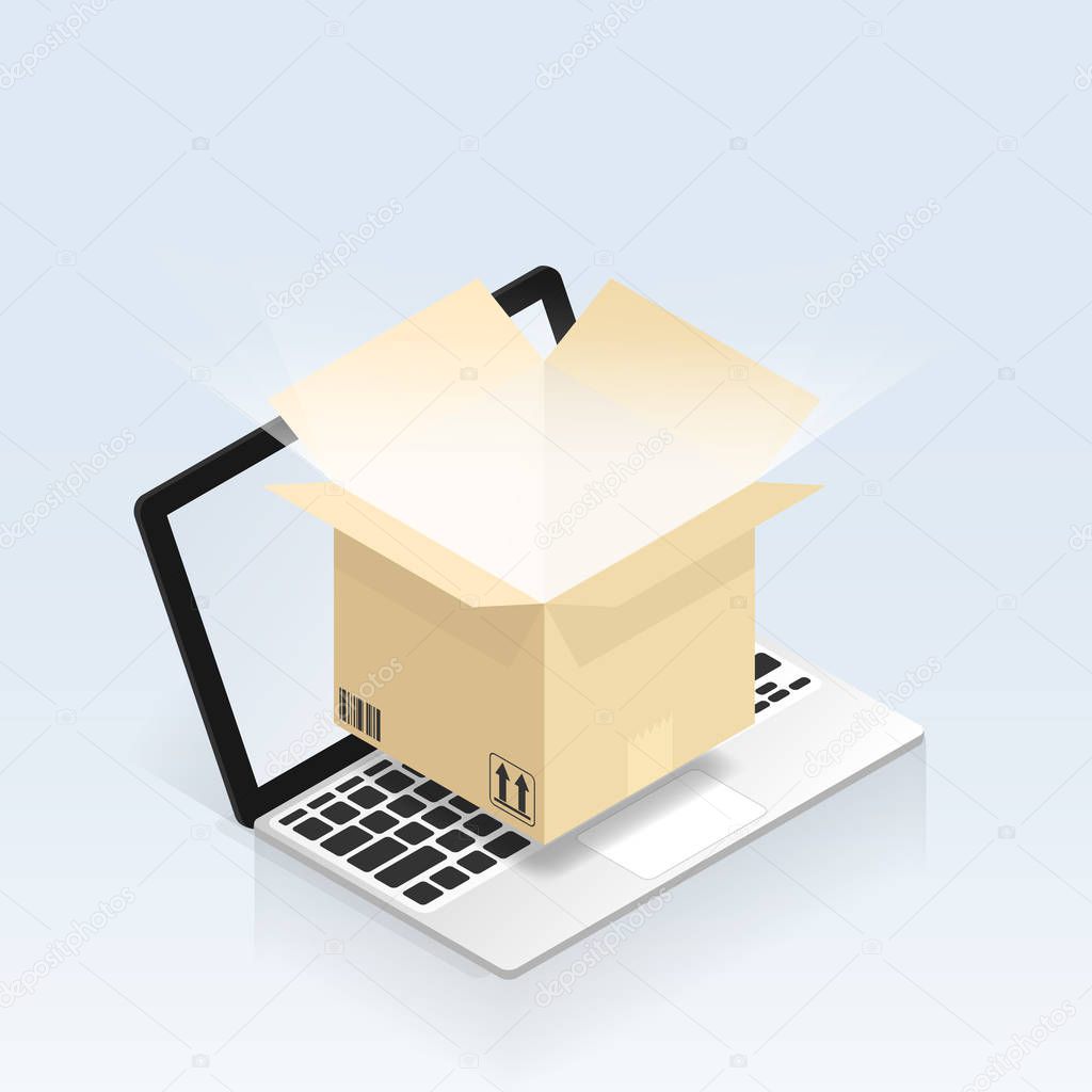 online shopping unboxing vector