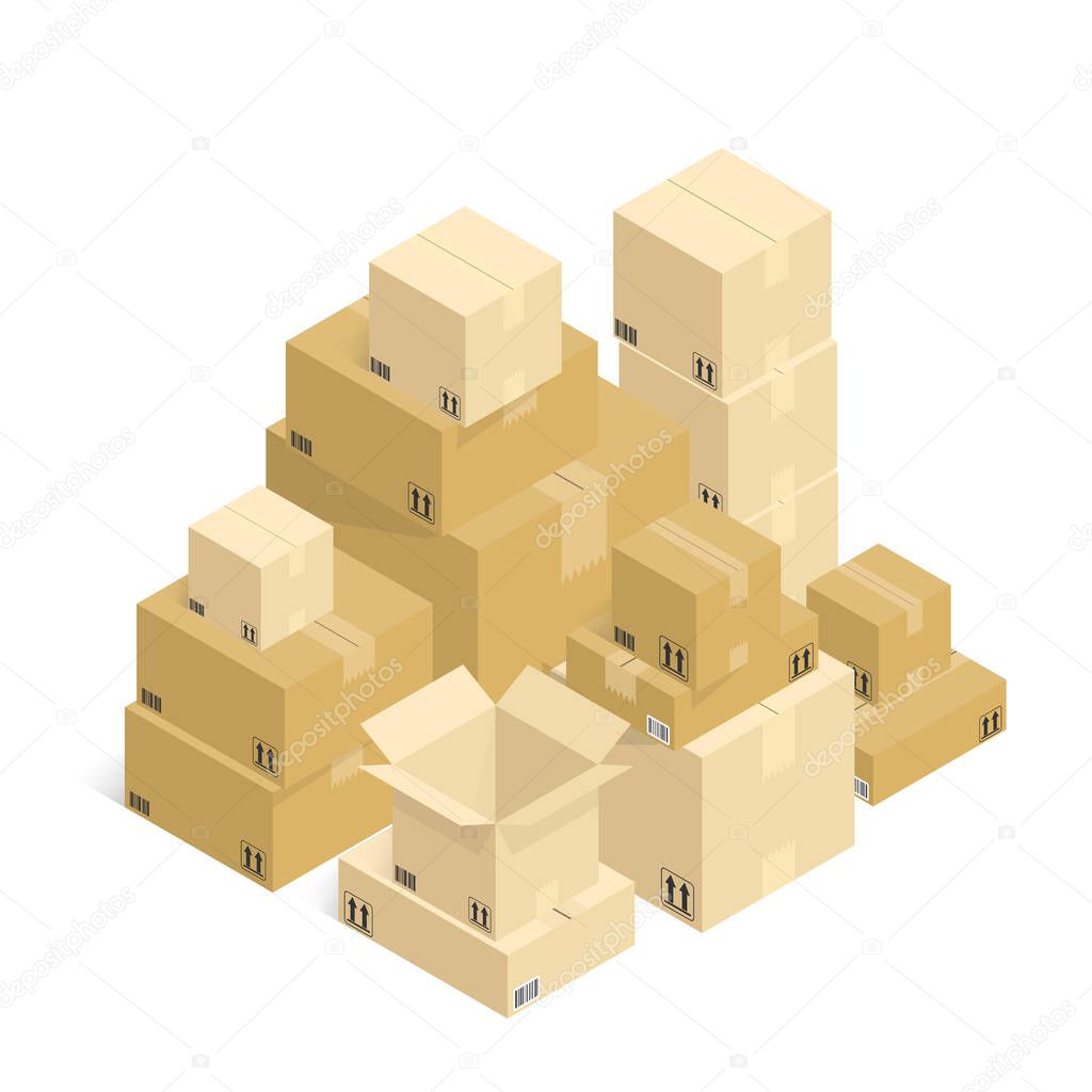 online shipping,cardboard box unboxing vector