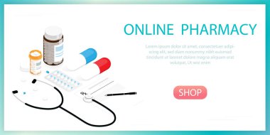 İzometrik ilaç şişesi, online eczane vektörü