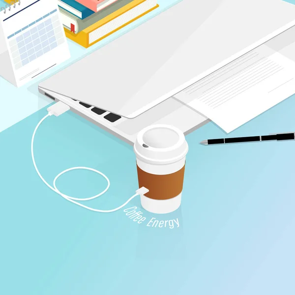 Cup Coffee Battery Energy Charger Isometric Vector — Stock Vector