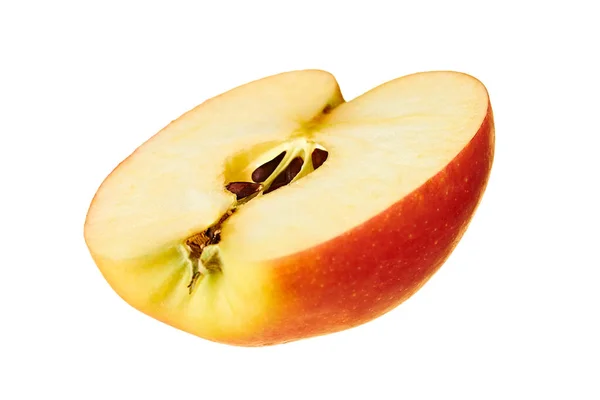 Μισό Φρέσκο Κόκκινο Μήλο Απομονωμένο Λευκό Φόντο Χωρίς Σκιά Κοντινό — Φωτογραφία Αρχείου