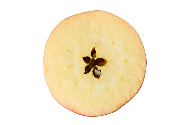 Moitié Pomme Rouge Fraîche Isolée Sur Fond Blanc Sans Ombre — Photo