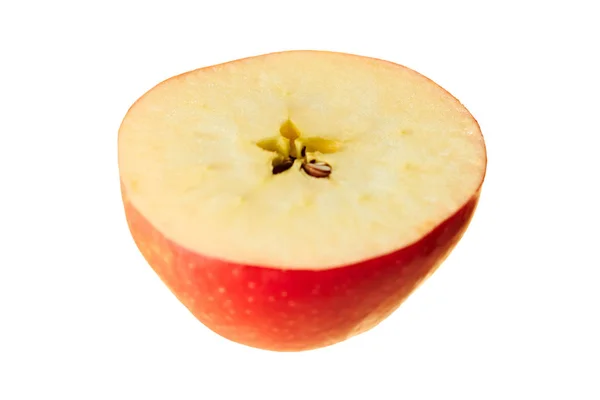 Μισό Φρέσκο Κόκκινο Μήλο Απομονωμένο Λευκό Φόντο Χωρίς Σκιά Κοντινό — Φωτογραφία Αρχείου