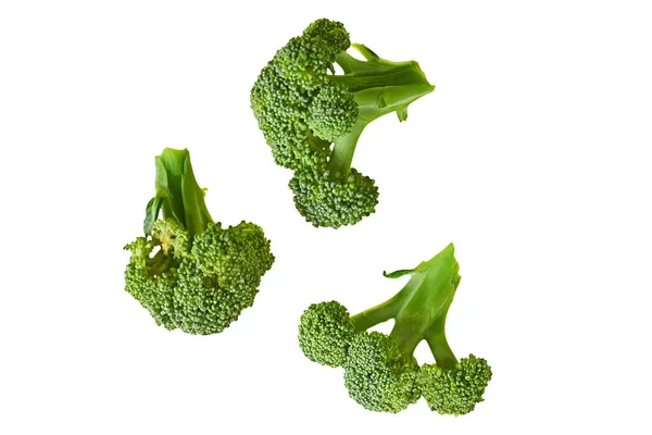 Drei Zweige Frischen Grünen Brokkoli Isoliert Auf Weißem Hintergrund Ohne — Stockfoto
