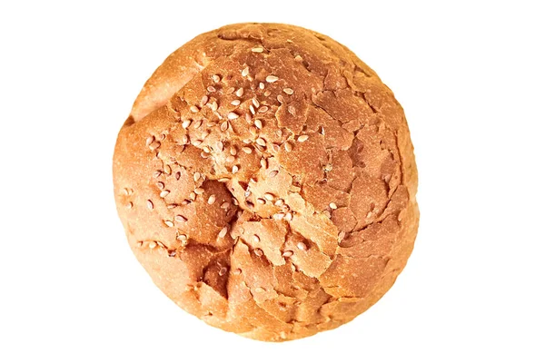 Ein Leckeres Weiches Frisches Rundes Brötchen Mit Sesam Für Hamburger — Stockfoto