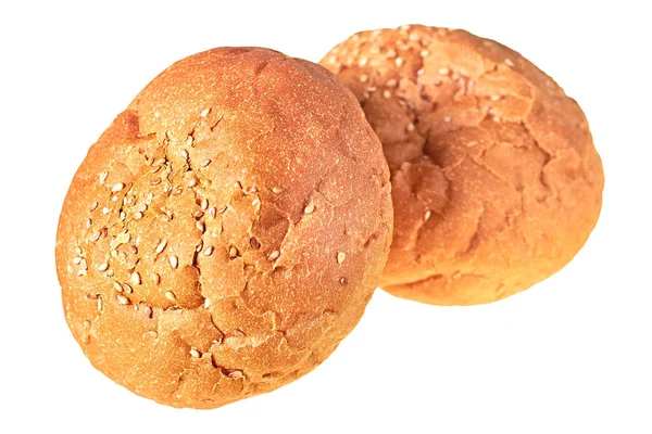 Ein Paar Leckere Weiche Frische Runde Brötchen Mit Sesam Für — Stockfoto