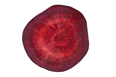 Kahvaltı hazırlamak için taze, olgun pancar kökü kırmızısı bir parça ya da gölgesiz beyaz arka planda izole edilmiş akşam yemeği. Üst görünüm