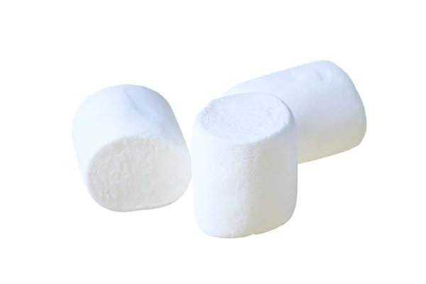 Tre Pezzi Dolce Crudo Gustoso Marshmallows Forma Cilindrica Isolata Sfondo — Foto Stock