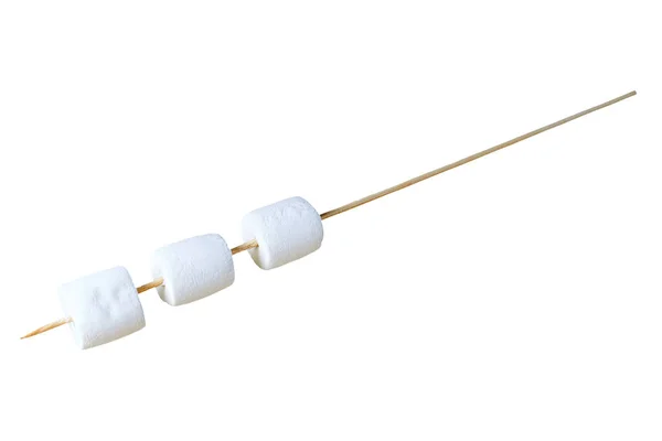 Rij Van Drie Stukken Van Rauwe Zoete Smakelijke Marshmallows Cilindrische — Stockfoto