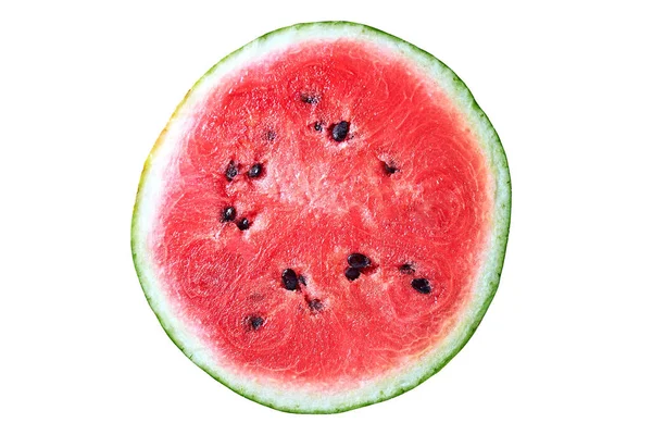 Eine Hälfte Frische Wassermelone Mit Rotem Reifem Saftigen Fruchtfleisch Und — Stockfoto