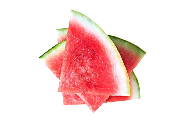 Haufen Von Drei Stücken Frischer Wassermelone Form Eines Dreiecks Mit — Stockfoto