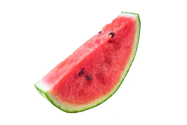 Ein Stück Frische Wassermelone Mit Rotem Reifem Saftigen Fruchtfleisch Und — Stockfoto