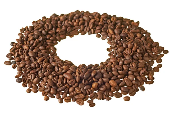 Ring Gemaakt Van Gebrande Koffiebonen Geïsoleerd Witte Achtergrond Zonder Schaduw — Stockfoto