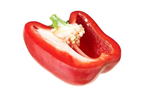 One Half Tasty Red Fresh Raw Bulgarian Pepper Full Vitamins — Stock Photo, Image