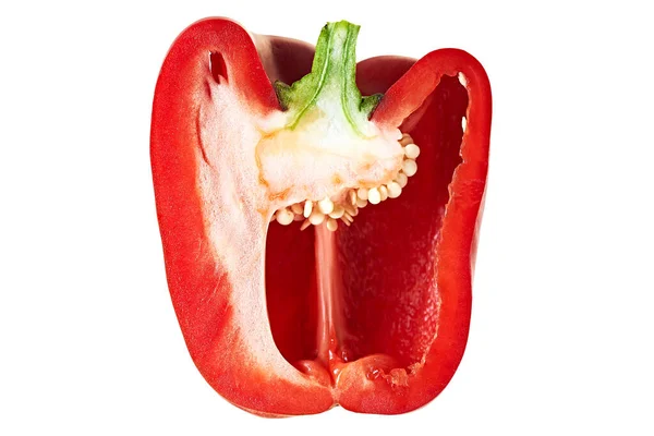 One Half Tasty Red Fresh Raw Bulgarian Pepper Full Vitamins — Stock Photo, Image