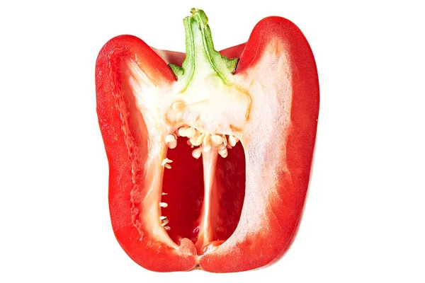 Ensam Hälften Välsmakande Röd Färsk Bulgarisk Peppar Full Vitaminer För — Stockfoto