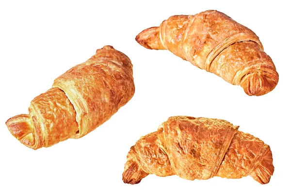 Set Tre Croissant Freschi Caldi Croccanti Interi Ripieni Diverse Gustose — Foto Stock