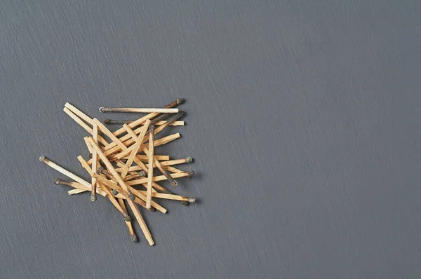 Heap Many Used Matchsticks Burnt Sulfur Dark Concrete Table Kitchen — Stock Photo, Image