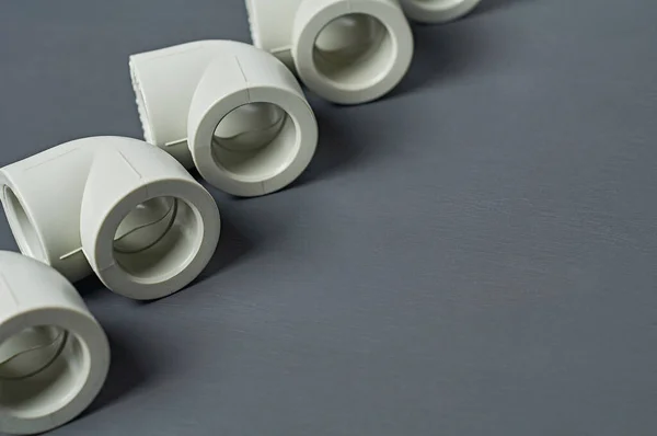 Fila Polipropileno Cantos Plástico Graus Para Conectar Tubo Para Água — Fotografia de Stock