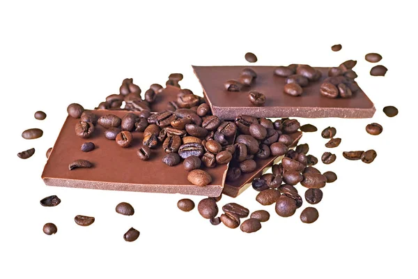 Trois Morceaux Barre Cassée Chocolat Noir Amer Laiteux Saupoudré Grains — Photo