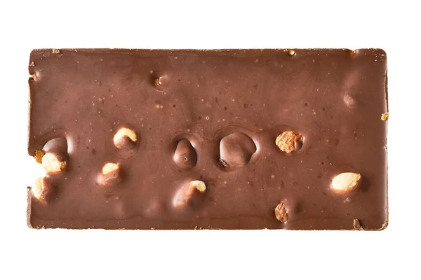白い背景にピーナッツとレーズンが隔離された全体の長方形のチョコレートバー — ストック写真