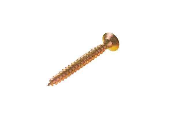 Una Vite Metallo Lucido Colore Giallo Oro Con Filo Spirale — Foto Stock